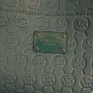 Michael Kors Teal Embossed Logo Tote with Cream Interior